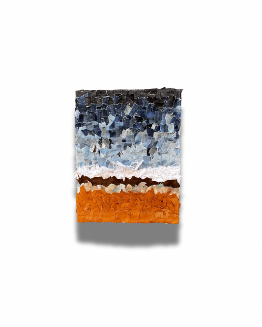 Abstract wall art with layered colors on a white background